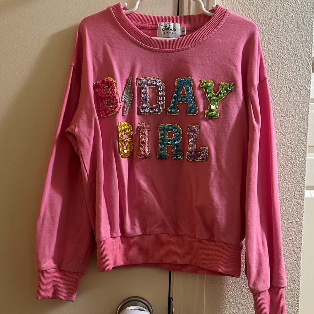 Lola + The Boys Pink Sequin B'Day Girl Sweatshirt